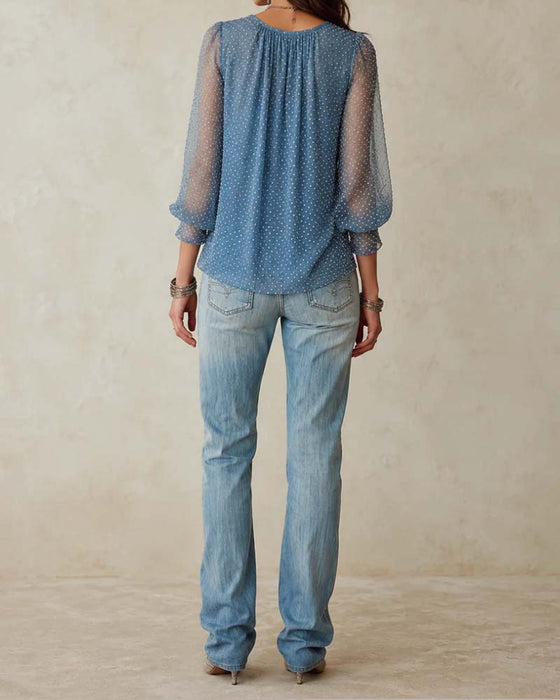 Blouse Slouchy Mock Hals Stipje Mesh