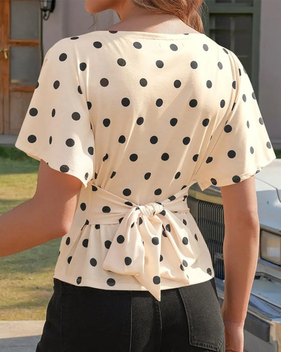 T-Shirt Stip Getailleerd Ronde Hals Korte Mouw