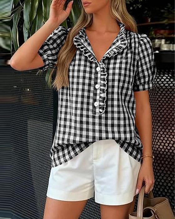 Blouse Ruit Pofmouw Korte Mouw