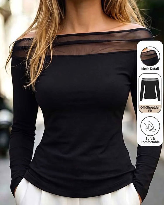 Blouse Bardot Mesh Slim Fit Lange Mouw
