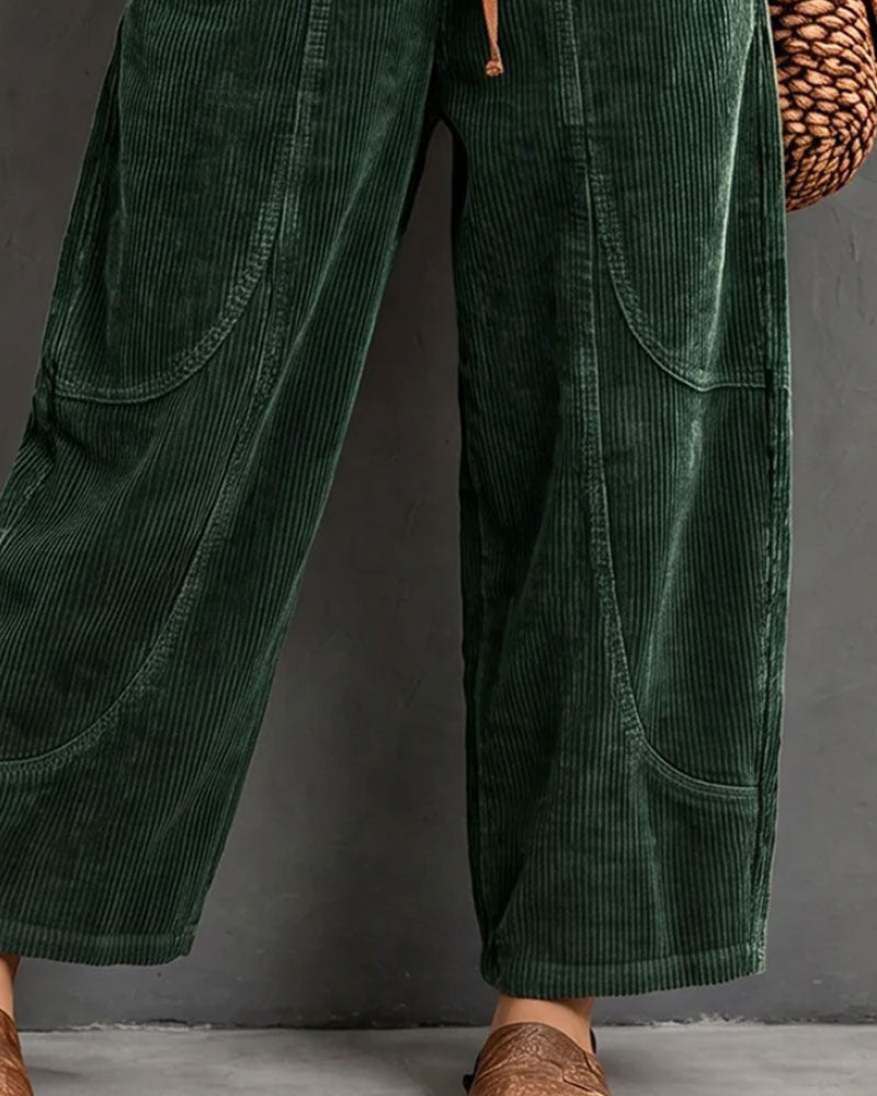 Broek Elastische Taille Kleurblok Cropped Wijd Been