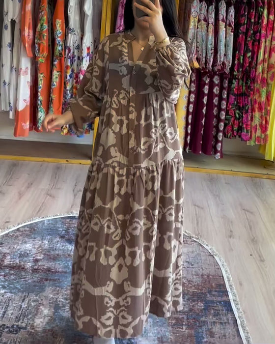 Losse jurk met print en knoopsluiting