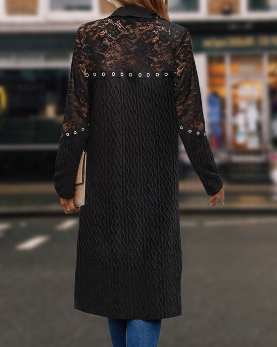 Elegante, holle, effenkleurige jas met kant