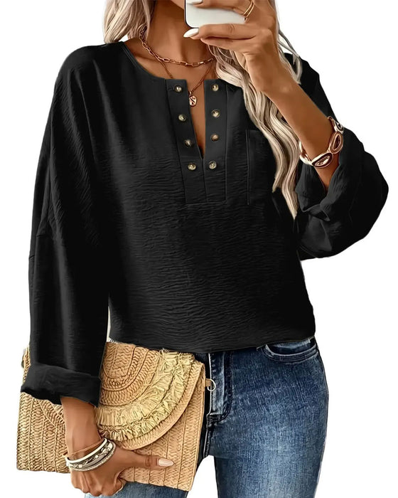Blouse Effen Casual Lange Mouw