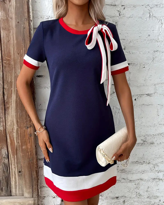 Jurk Korte Mouwen Contraststrik