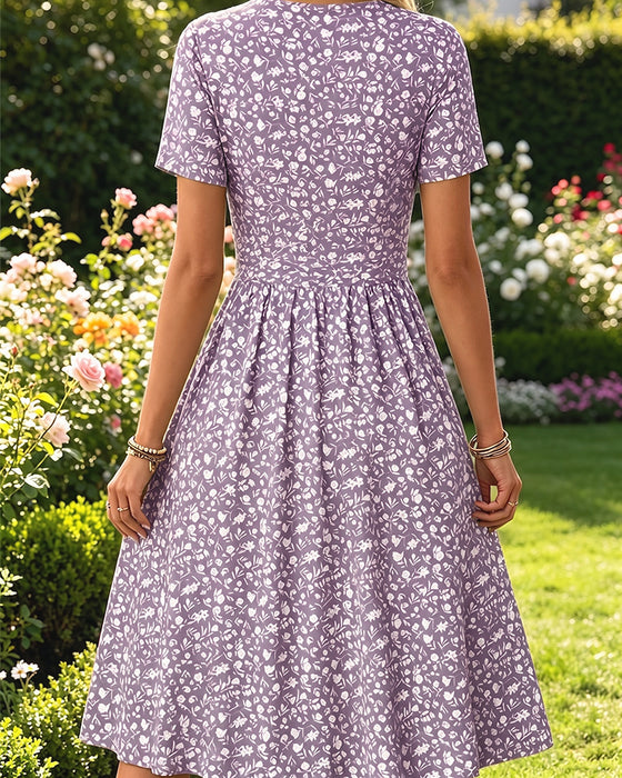 Jurk V-Hals Korte Mouw Kleine Bloemen