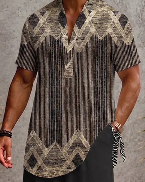 Blouse V-Hals Gestreept Heren Korte Mouw