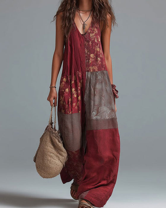 Jumpsuit V-Hals Mouwloos Contrast Afdruk