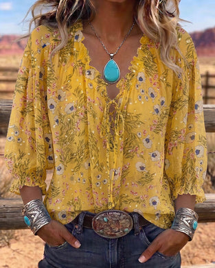 Blouse Casual Bloemen Strik