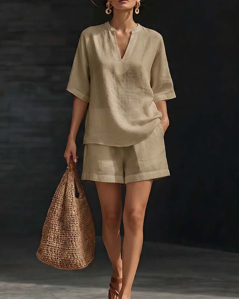 Set Casual Ellebooglange Mouw Top En Shorts