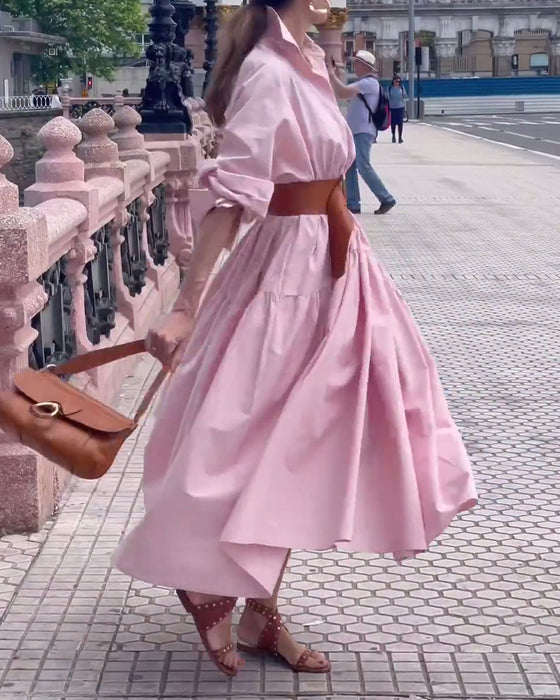 Jurk met revers en volledige rok in effen kleur