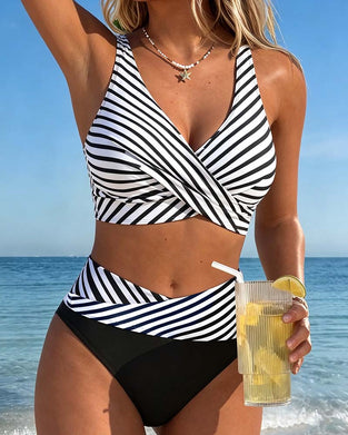 Bikini V-hals Contrast Hoge Taille