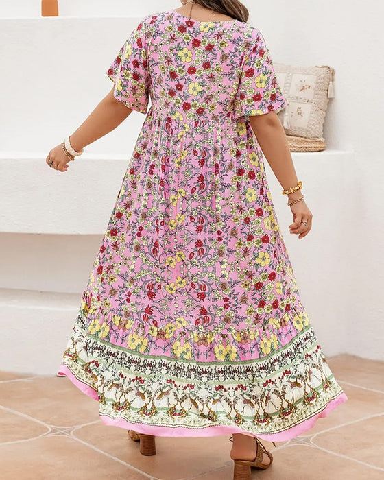 Jurk Bloemig Patchwork Etnisch