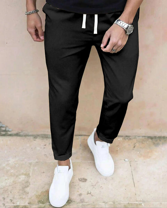 Heren Broek Effen Trekkoord Slim Fit Cropped