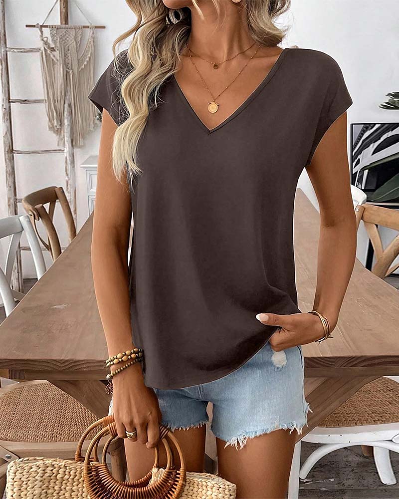 T-Shirt V-Hals Rug Strik