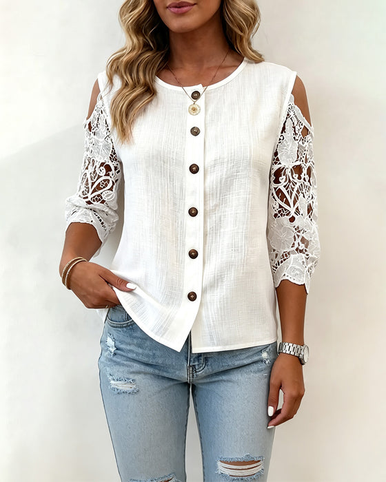 Blouse Uitsnijding Off-Shoulder Knoop