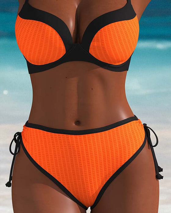 Bikini Contrastkleur Push-Up Trekkoord