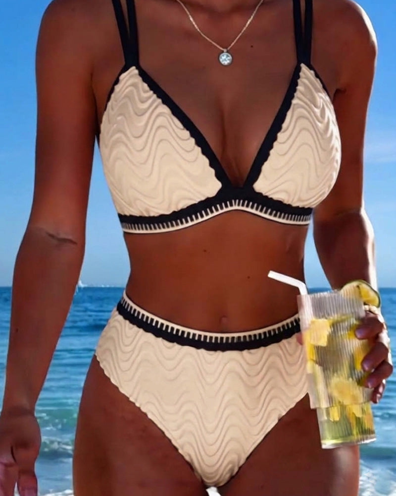 Bikini Kleurblok Dubbele Band Gestructureerd