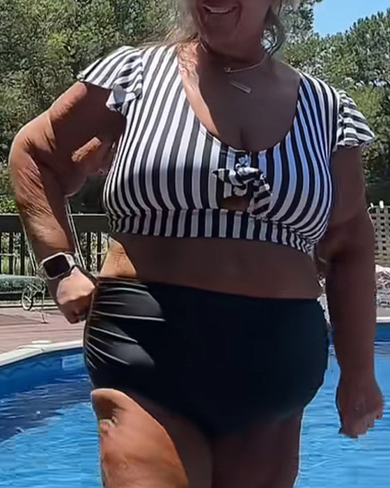 Bikini Gestreept Fladdermouw U-Hals