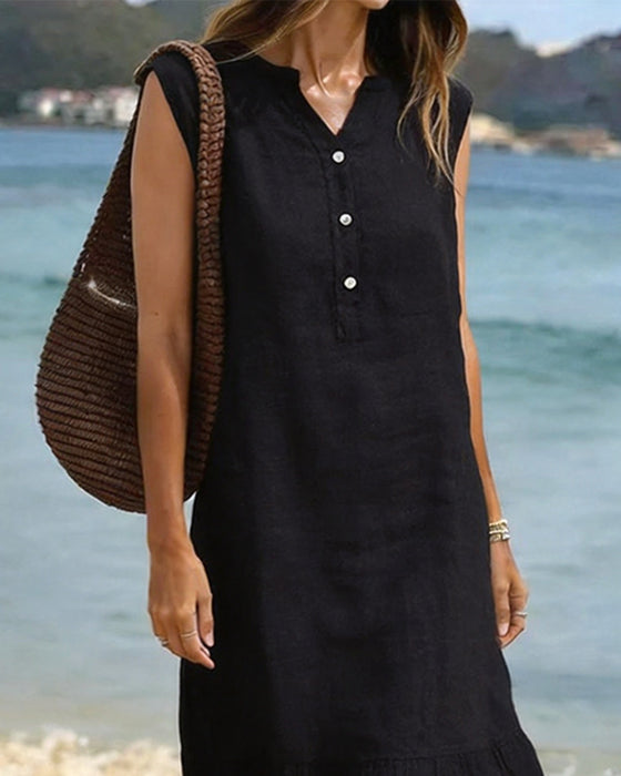 Jurk V-hals Knoopsluiting Shift