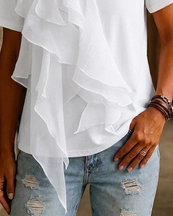 T-Shirt Ronde Hals Ruffle Onregelmatig