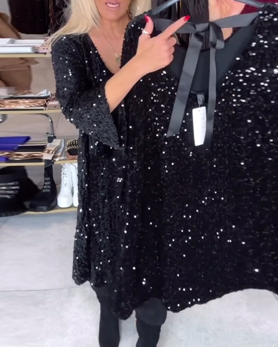 Fluwelen Pailletten Jurk Met Wijde Halslijn