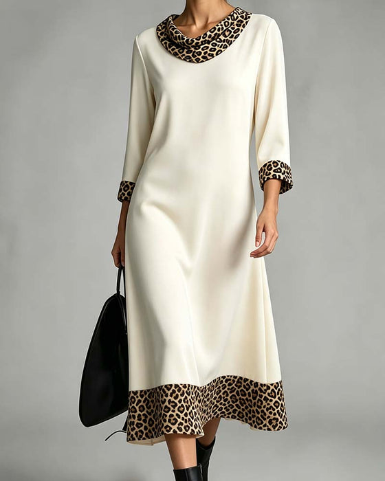 Jurk Slouchy Mock Hals Luipaard Ellebooglange Mouw