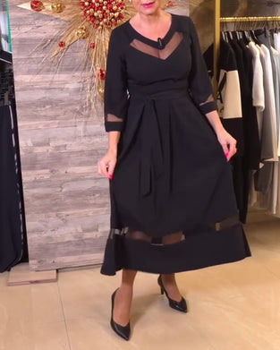 Jurk mode v-hals mesh stiksels