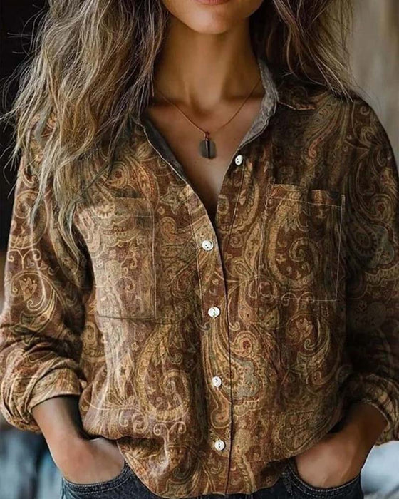 Overhemd Met Lange Mouwen En Paisleyprint In Vintage-Stijl