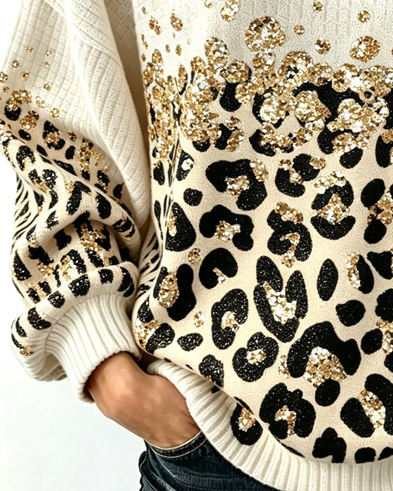 Sweatshirt Ronde Hals Geknoopt Luipaardprint