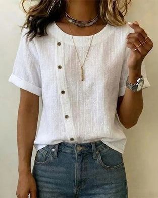 Blouse Diagonaal Knoop Korte Mouw