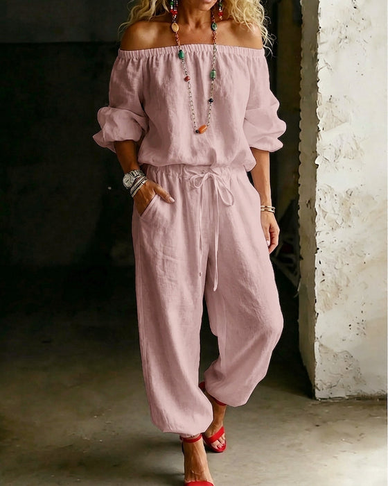 Jumpsuit Off-Shoulder Strik In De Taille Getailleerde Taille