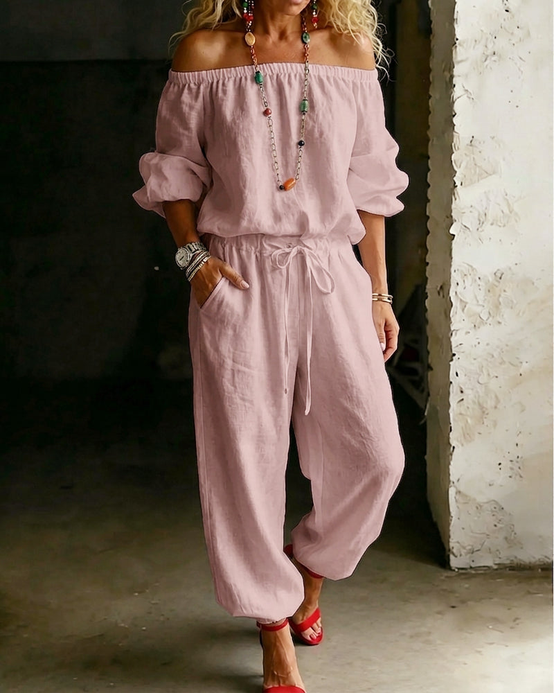 Jumpsuit Off-Shoulder Strik In De Taille Getailleerde Taille