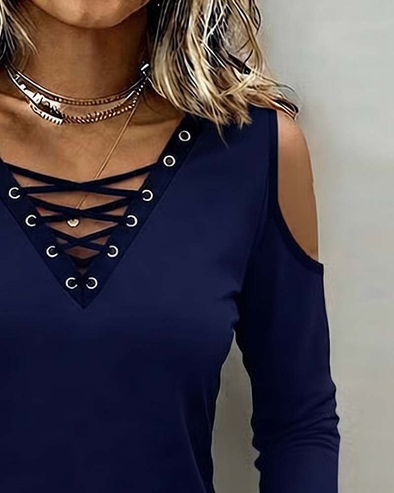 Top Off-Shoulder Kruis Lange Mouw