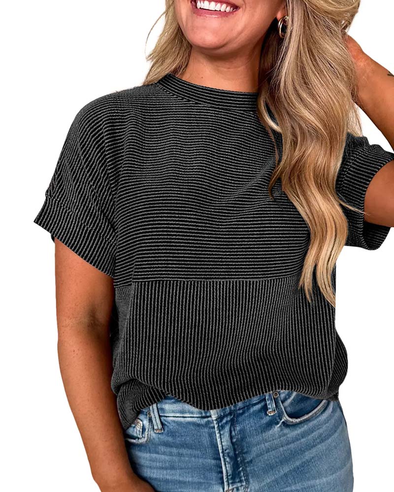 T-Shirt Gestreept Korte Mouw Ronde Hals