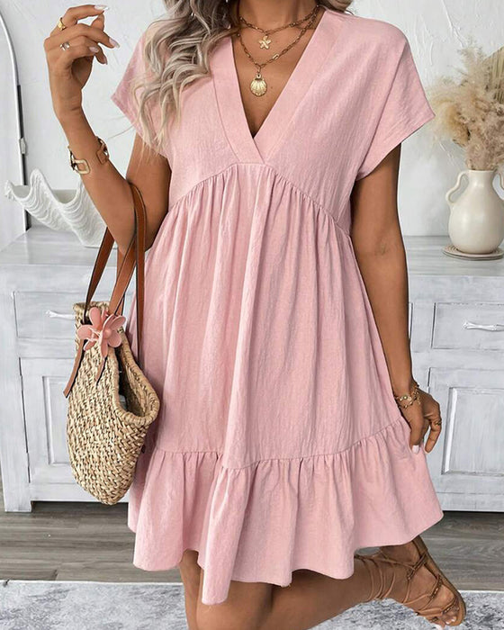 Jurk Effen V-Hals Ruffle-Afzetting