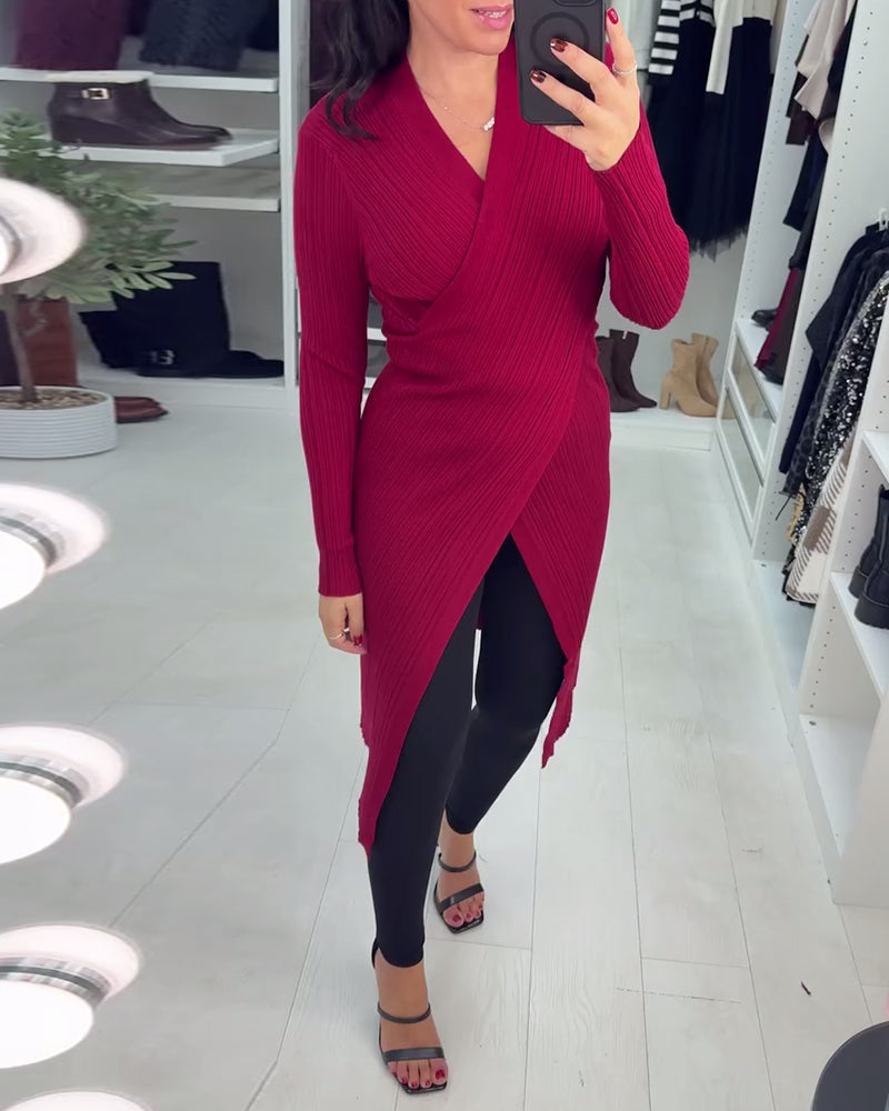 Langmouwige Pullover Met V-Hals En Crossover Details