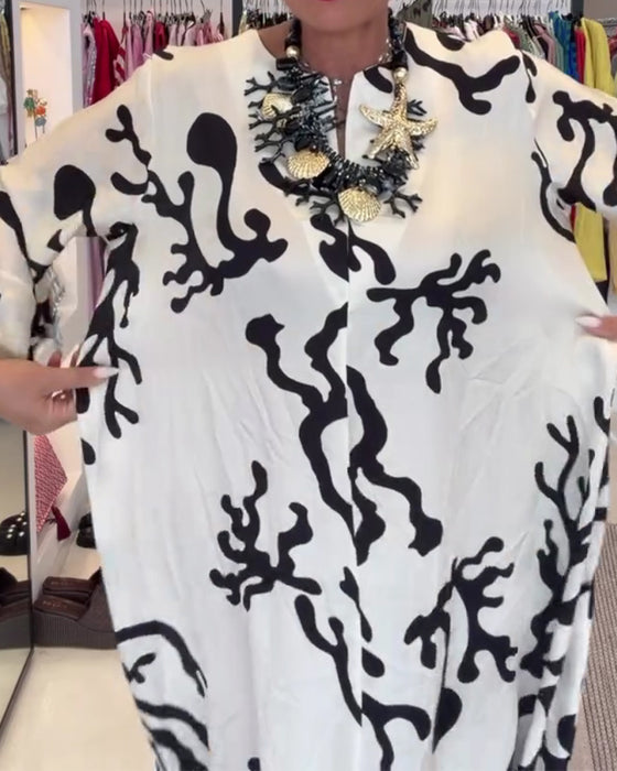 Jurk Lange Mouw Vintage Print