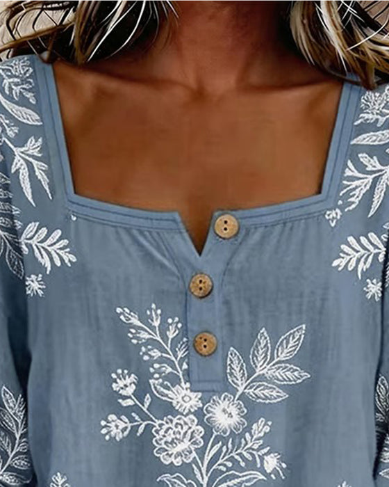 Blouse Vierkante Hals Afdruk Los