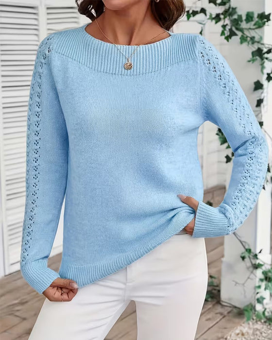 Pullover Bootshals Hol Uit Lange Mouw Gebreid
