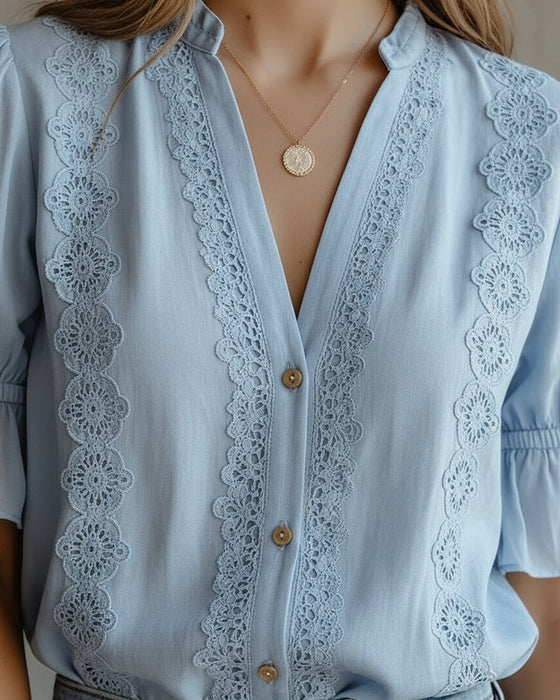 Bloes Kant Paneel Staande Kraag