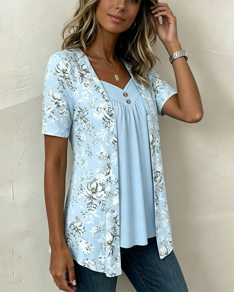 T-Shirt Bloemenprint Nep Tweedelig