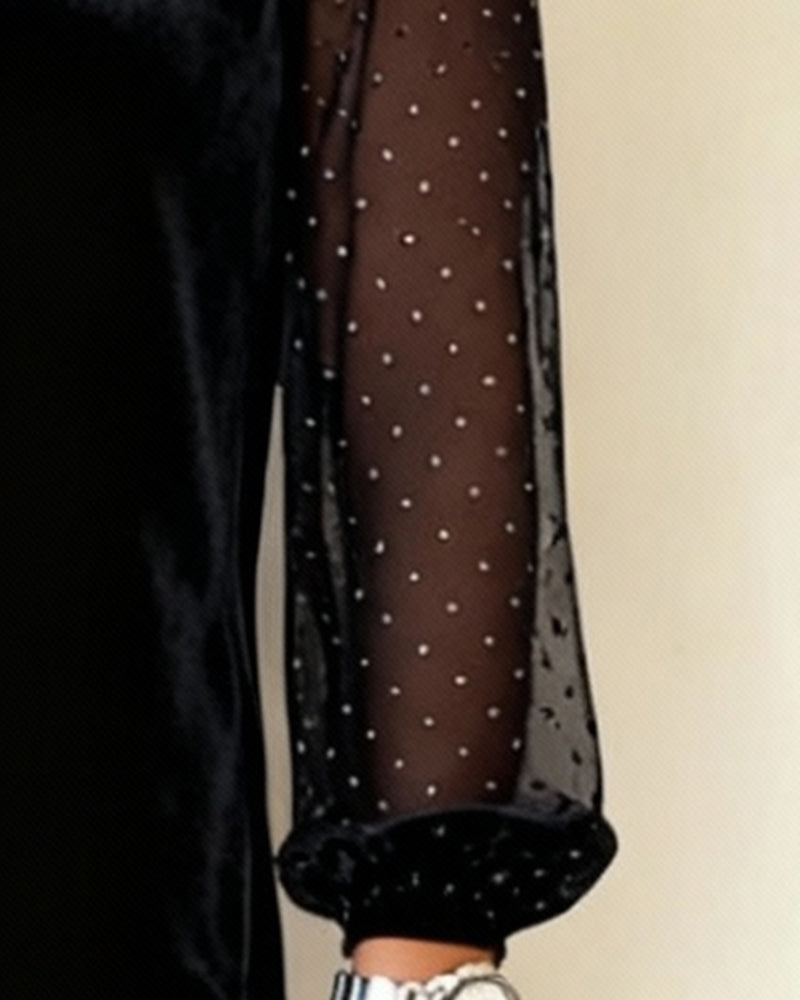 Jurk Met Mesh Inzet Fluweel Kant