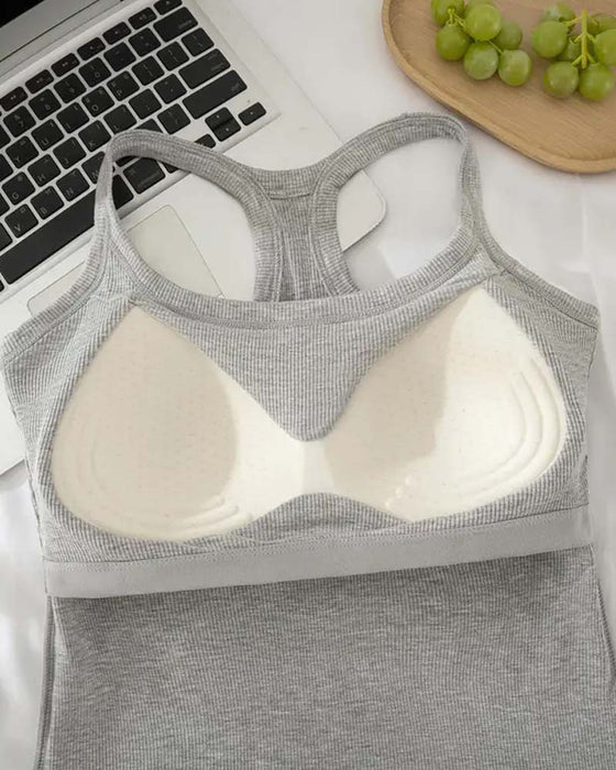 Tanktop Ingebouwde Bh Geribbeld Effen
