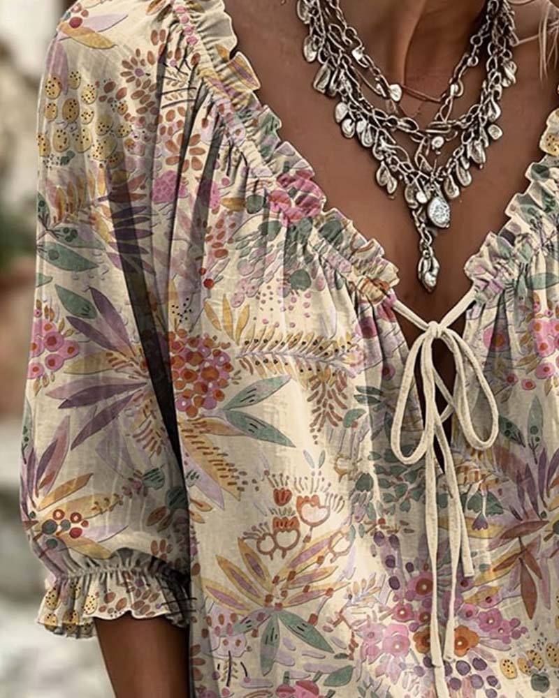 Blouse V-Hals Met Vetersluiting