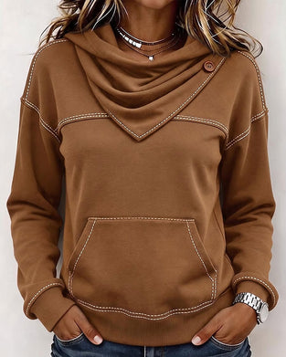 Sweatshirt Gestapelde Kraag Zak Gesplitst