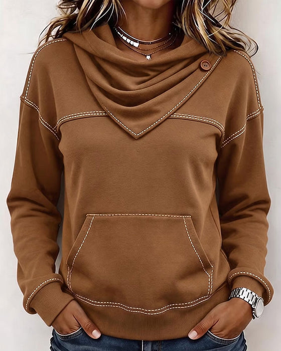Sweatshirt Gestapelde Kraag Zak Gesplitst