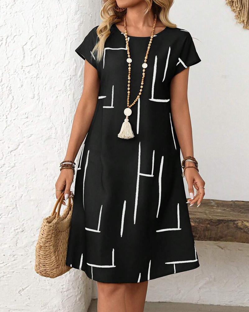 Jurk Abstracte Lijn Katoen En Linnen