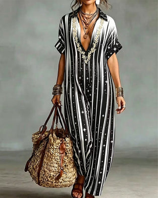 Jumpsuit V-Hals Streep Contrast Los