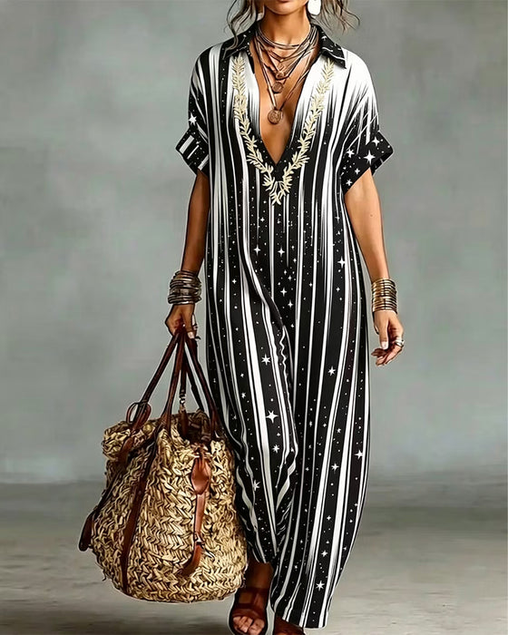 Jumpsuit V-Hals Streep Contrast Los